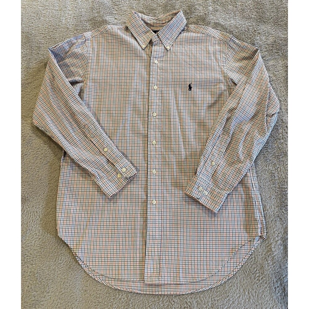 Polo Ralph Lauren Mens Classic Fit Tattersall Shirt Med White Navy Orange Check